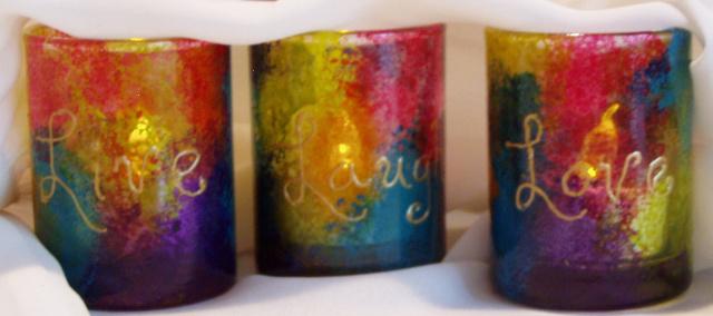 Tie-Dyed votive holders- Live-Love- Laugh- Set of 3